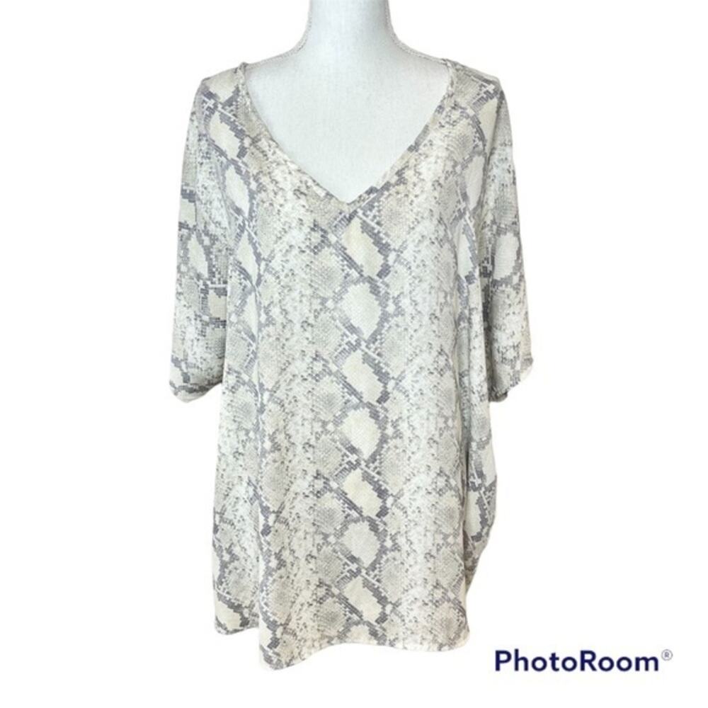 Entro Women Snakeskin Reptile Animal Print Business Casual Lightweight Blouse 2X